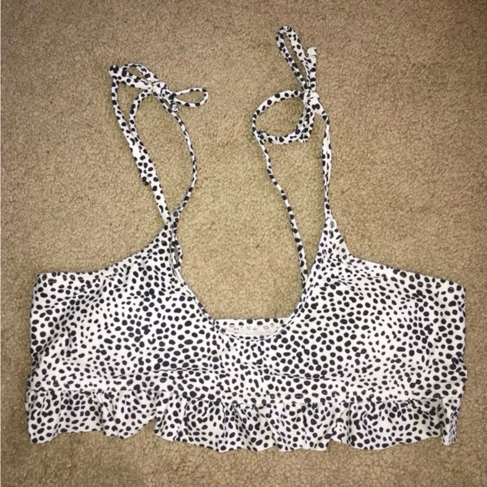 Women’s Dalmatian Print Ruffle bikini Top - White/Black